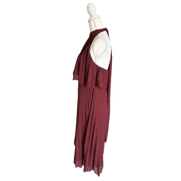 ASOS Design Burgundy Halter Tie Neck Above Knee Pleated Dress Size 8 Medium - Picture 5 of 13